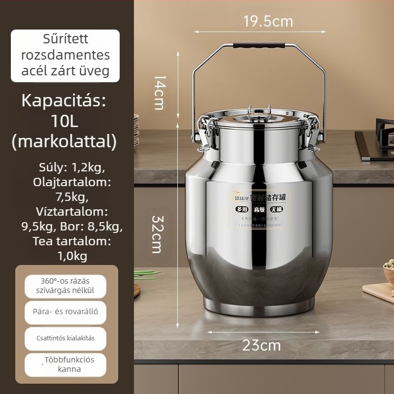 Rozsdamentes acél zárható tartály vastag falú kivitelben, koreai stílus, kapacitás 3,1–4 L
