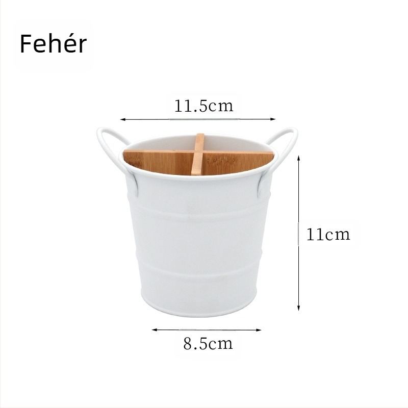 Barrel alakú rozsdamentes acél evőpálcika tartó osztóval, nyitott tetejű konyhai szervező