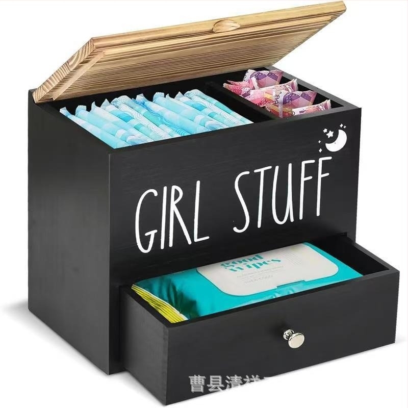 Fából készített asztali tároló fiókkal – vécépapír és tampon tárolására, modern minimalist stílus, logóval testreszabható