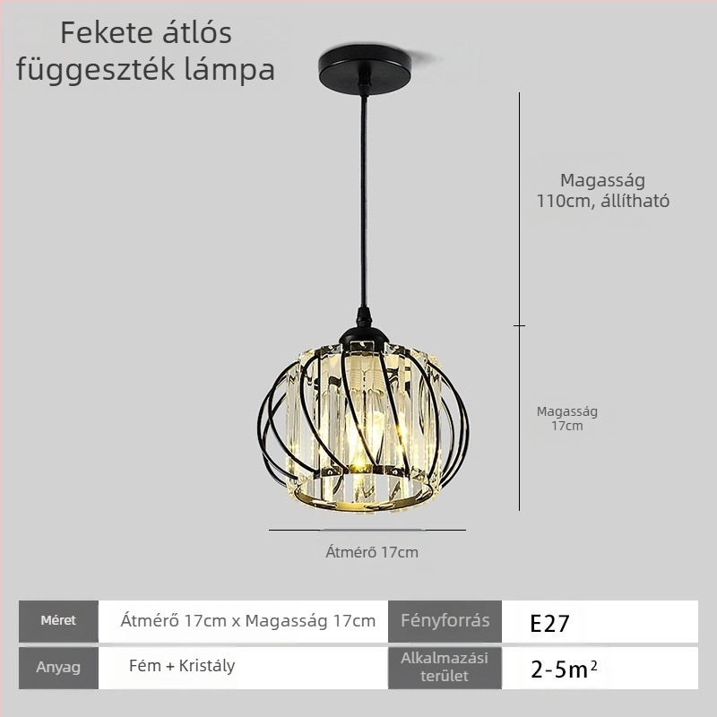 Kristály függőlámpa, többfejű, LED világítás, állítható magasság, vas árnyékoló, alkalmas előszobába és erkélyre, európai stílus, 5–10 m² megvilágítás