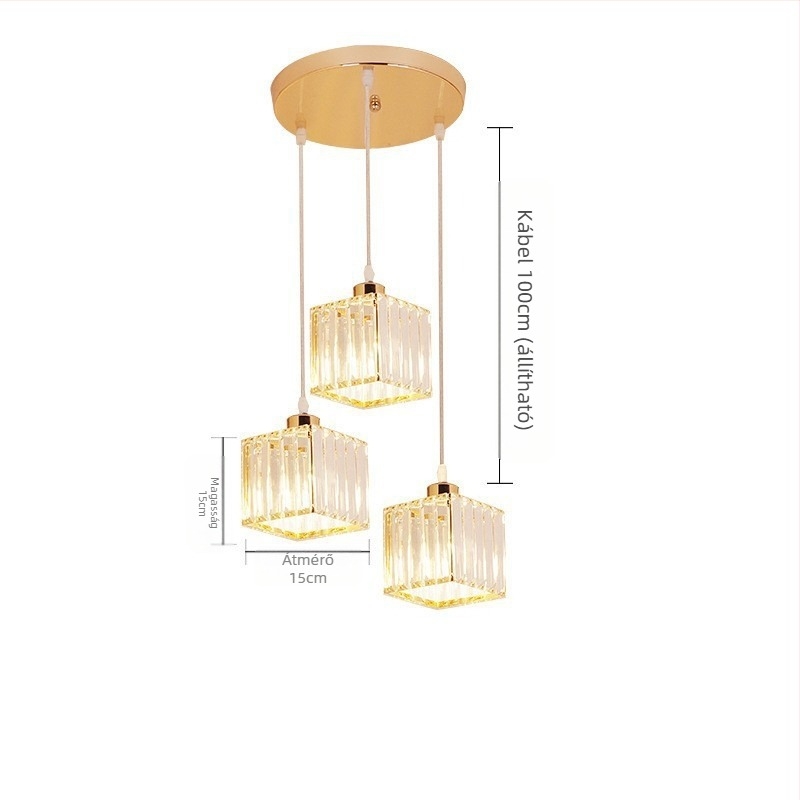 Kristály függőlámpa, többfejű, LED világítás, állítható magasság, vas árnyékoló, alkalmas előszobába és erkélyre, európai stílus, 5–10 m² megvilágítás