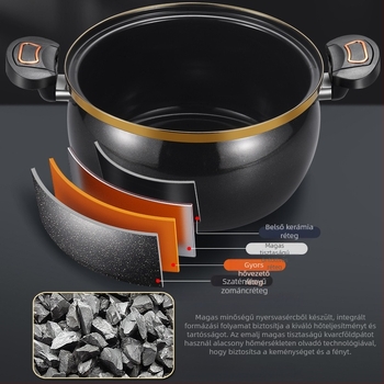 Leveses fazék zománcos kerámia testtel, mikronyomásos rendszer, üvegfedő, tapadásmentes bevonat, kapacitás több mint 5 L