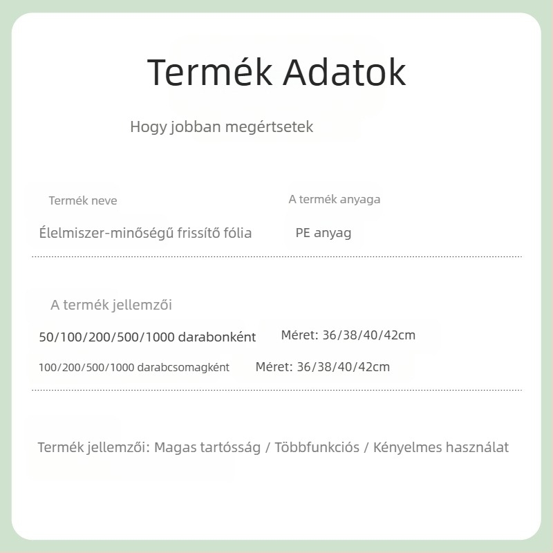 Rugalmas PE-kategóriás tálfedő műanyag fólia tartóval – maradékok tárolására, 1 db, otthoni használatra