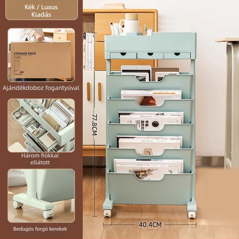 Mozgatható asztal melletti könyvespolc — műanyag, 5 kg, Modell Desk storage, 1 db