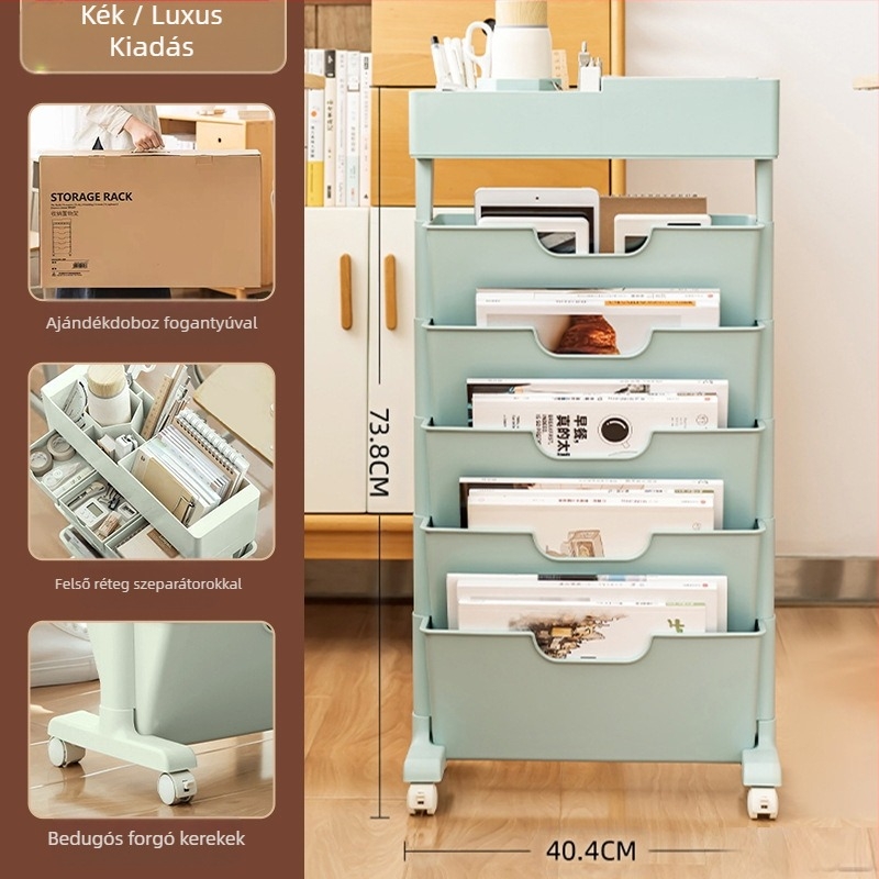 Mozgatható asztal melletti könyvespolc — műanyag, 5 kg, Modell Desk storage, 1 db