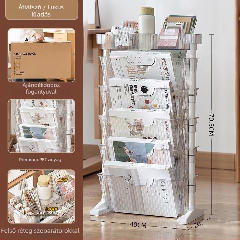 Mozgatható asztal melletti könyvespolc — műanyag, 5 kg, Modell Desk storage, 1 db