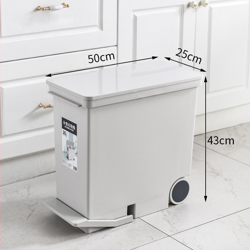 Szelektív hulladéktartó fedővel, lábpedálos, műanyag, háztartási használat, száraz–nedves szétválasztás