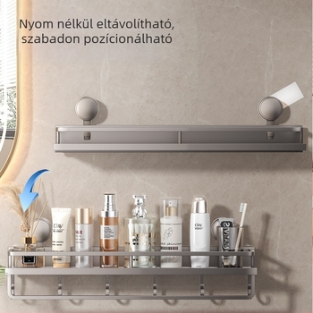 Fali szerelésű fürdőszobai tárolópolc vákuumos rögzítéssel, alumínium ötvözet, modell 229, teherbírás 10 kg, Zhejiang eredetű