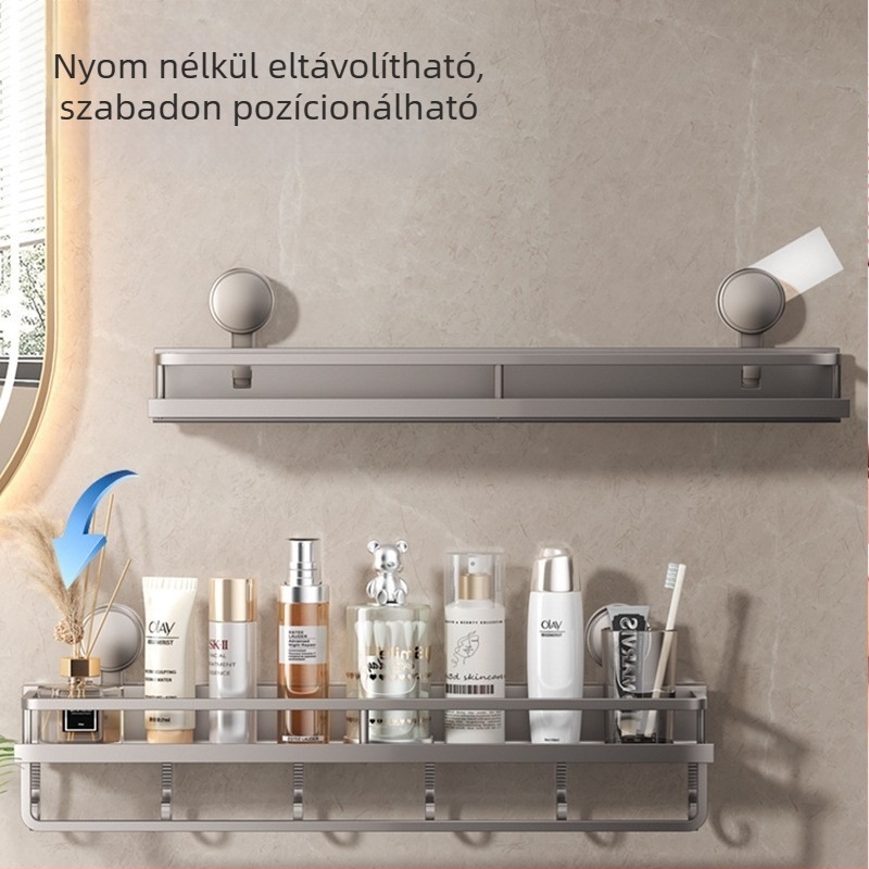 Fali szerelésű fürdőszobai tárolópolc vákuumos rögzítéssel, alumínium ötvözet, modell 229, teherbírás 10 kg, Zhejiang eredetű