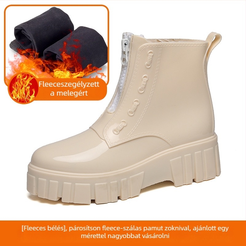 Női esőcsizma középmagas, vastag talpú, PVC felsőrész, középtok 3–5 cm, egyszínű, tavasztól télig