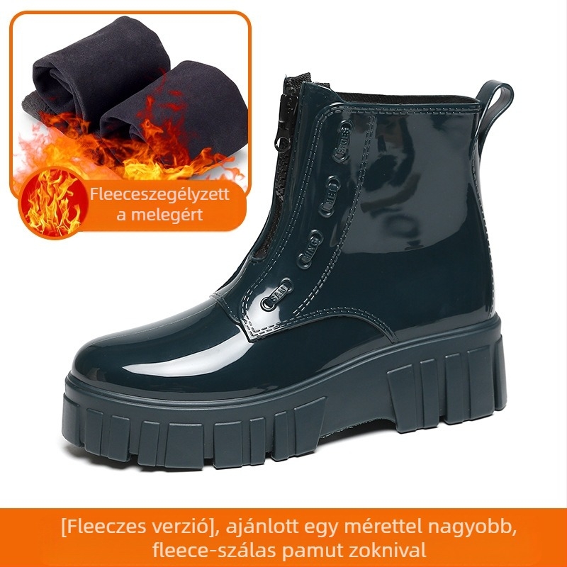 Női esőcsizma középmagas, vastag talpú, PVC felsőrész, középtok 3–5 cm, egyszínű, tavasztól télig