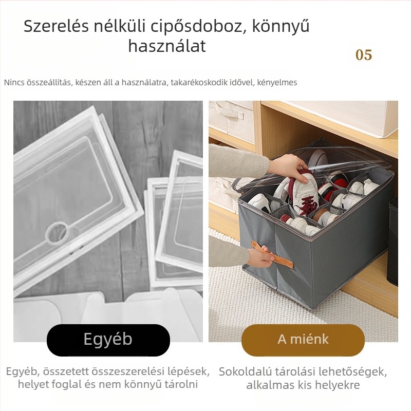 Fedeles cipősdoboz Oxford anyagból + PP lemez, összecsukható, osztókkal, 18L kapacitás