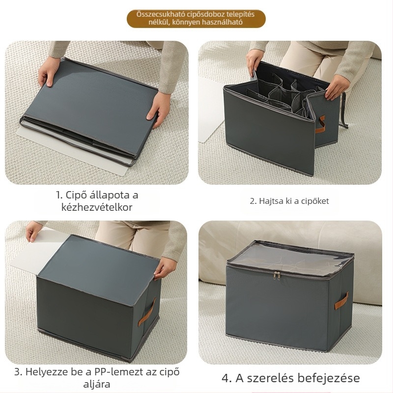 Fedeles cipősdoboz Oxford anyagból + PP lemez, összecsukható, osztókkal, 18L kapacitás