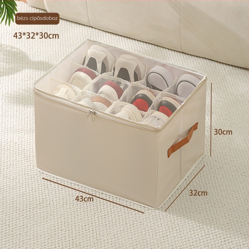 Fedeles cipősdoboz Oxford anyagból + PP lemez, összecsukható, osztókkal, 18L kapacitás