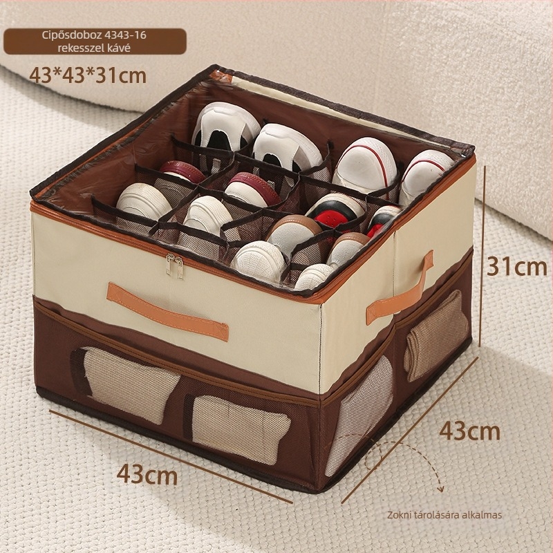 Fedeles cipősdoboz Oxford anyagból + PP lemez, összecsukható, osztókkal, 18L kapacitás
