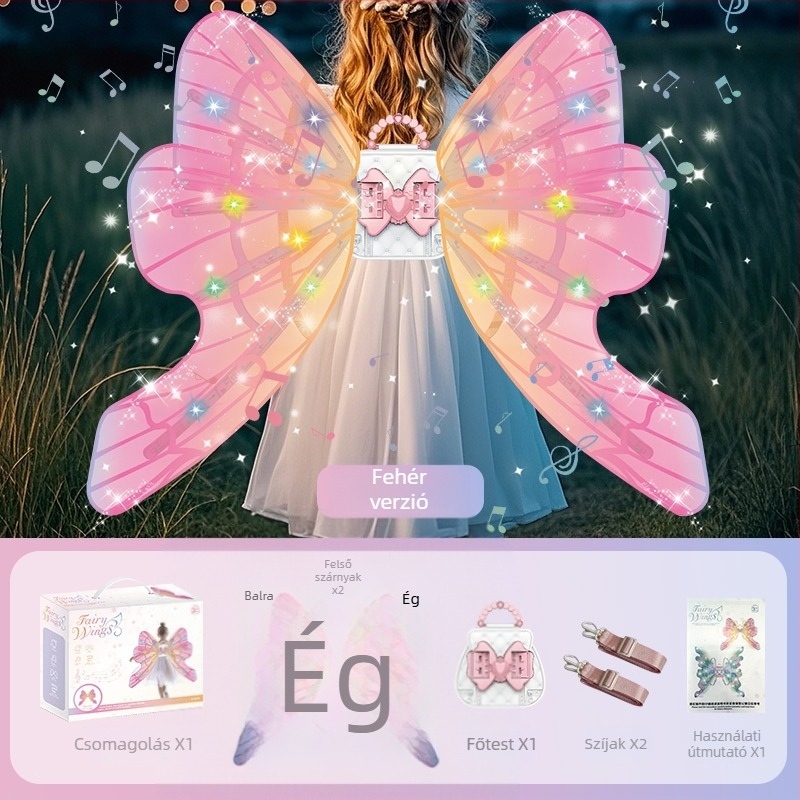 Világító elektromos szárnyak zenével 4-6 éves gyerekeknek, uniszex