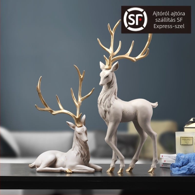 Gyantából készült jávorszarvas figura bejárathoz, modern minimalist dekoráció, ideális ajándék barát számára új otthonhoz