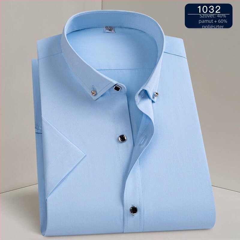 Férfi ing – üzleti stílus, négyszögletes gallér, hosszú ujjú, poliészter-keverék anyag, gépi mosás, gyűrődésálló