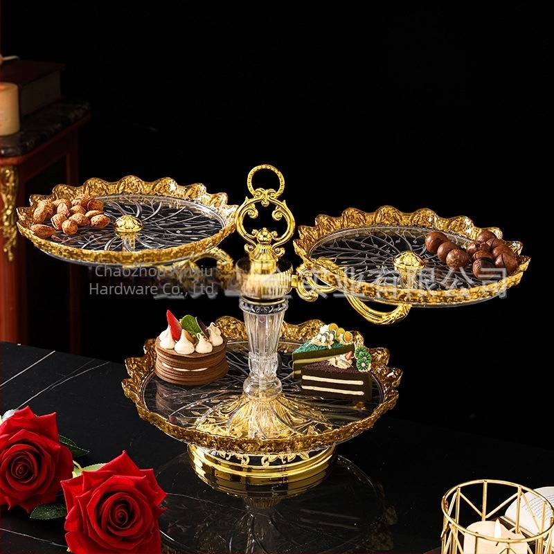 Műanyag gyümölcs- és desszerttál aranyozott felülettel, könnyed luxus stílus, minőségi termék, nem importált