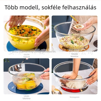 Magas hőmérséklet-álló boroszilikát üvegből készült tál, kerek forma, mikrohullámú sütőbe tehető, hőálló, modern minimalist stílus