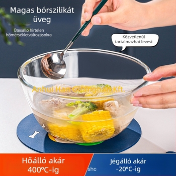 Magas hőmérséklet-álló boroszilikát üvegből készült tál, kerek forma, mikrohullámú sütőbe tehető, hőálló, modern minimalist stílus