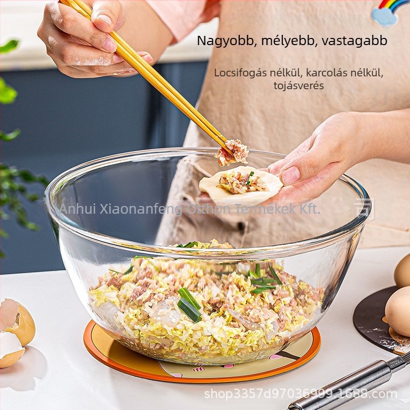 Magas hőmérséklet-álló boroszilikát üvegből készült tál, kerek forma, mikrohullámú sütőbe tehető, hőálló, modern minimalist stílus