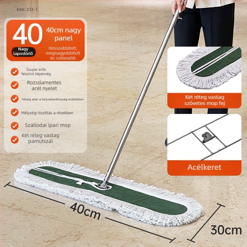 Por toló felmosó, pamut fej, rozsdamentes acél nyél, 145 cm hosszú nyél, 500–800 g tömeg