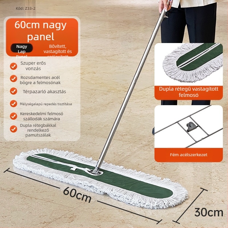 Por toló felmosó, pamut fej, rozsdamentes acél nyél, 145 cm hosszú nyél, 500–800 g tömeg