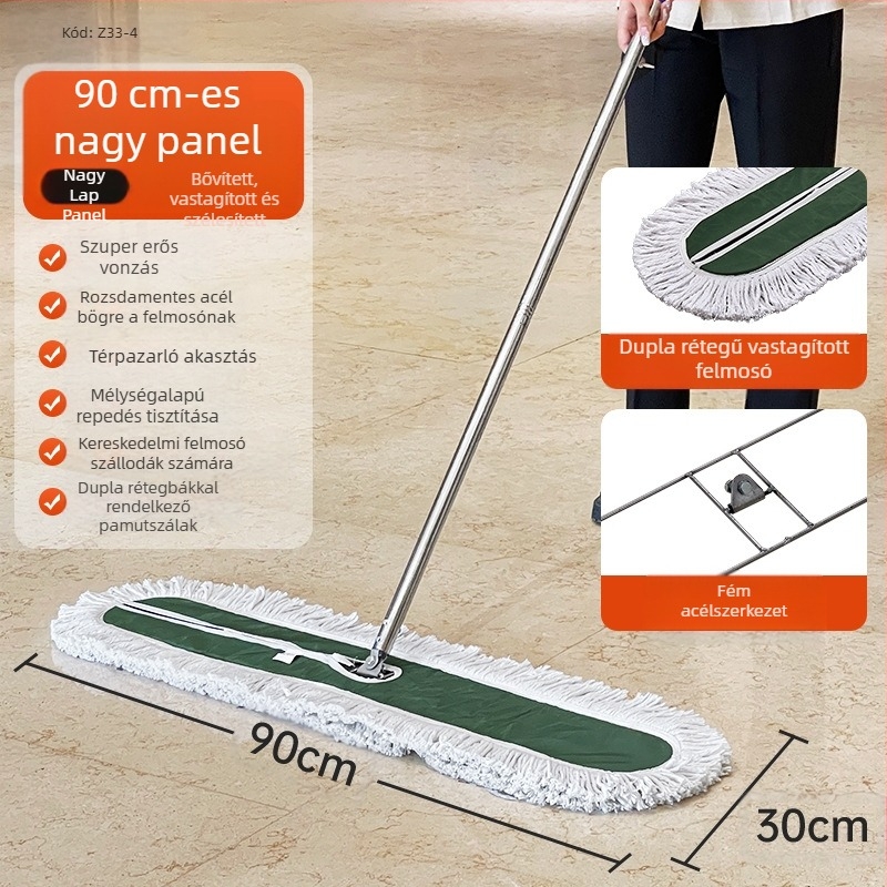 Por toló felmosó, pamut fej, rozsdamentes acél nyél, 145 cm hosszú nyél, 500–800 g tömeg