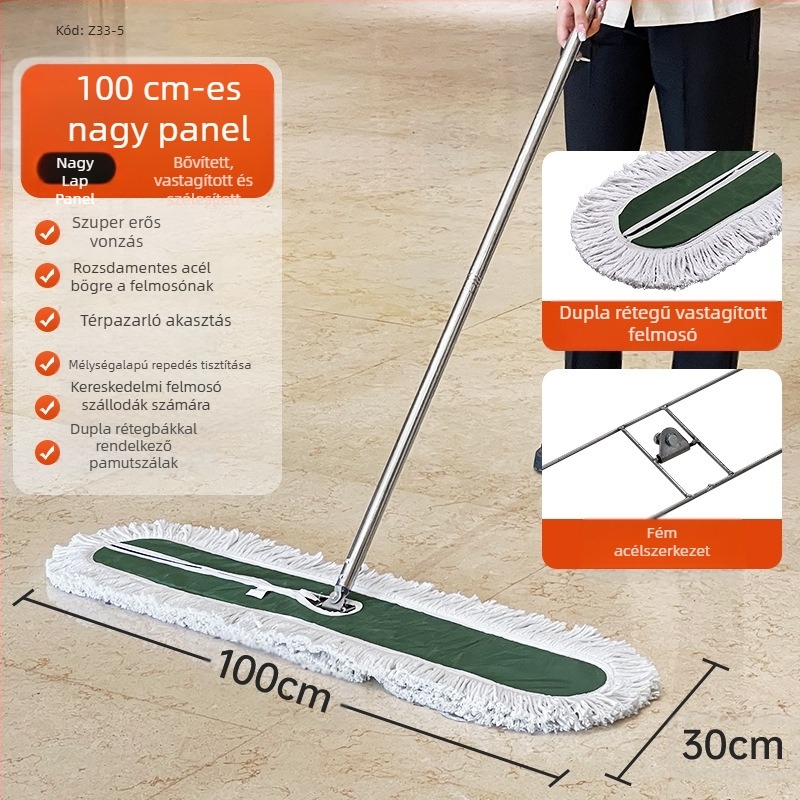 Por toló felmosó, pamut fej, rozsdamentes acél nyél, 145 cm hosszú nyél, 500–800 g tömeg