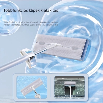 Lapos felmosó mikroszálas fejjel, rozsdamentes acél nyéllel, 90–100% kinyomás, súly alatt 3 kg, kézi mosás nélküli kialakítás