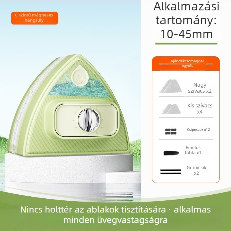 Kétoldalas mágneses üvegtisztító víztartállyal, állítható műanyag ház, otthoni használatra