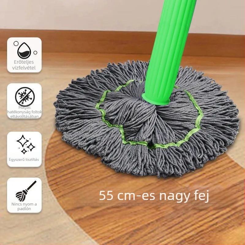 Forgó mop automata (Pamut fonalú mop, Mikroszálas kendő, Rozsdamentes acél fogantyú, 70–80% dehidratáció, Teherbírás >10 kg)