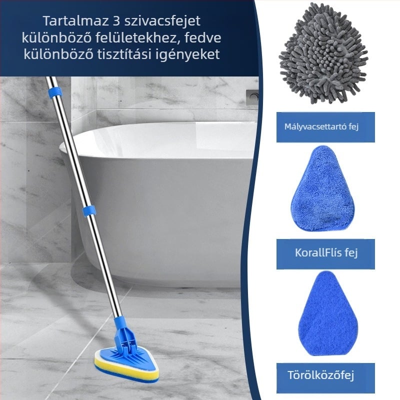 Wave Height Kihúzható hosszú nyelű tisztítóecset — háromszög alakú csempe- és fürdőszobai ecset, szivacsanyagú, többfunkciós