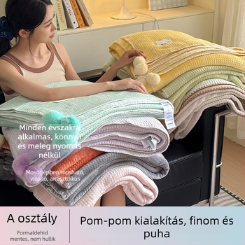 Vafel mintázatú, két rétegű vastag takaró irodai szundikáláshoz, klímás kényelemmel, ágyon vagy kanapén, egész éves utazási takaró