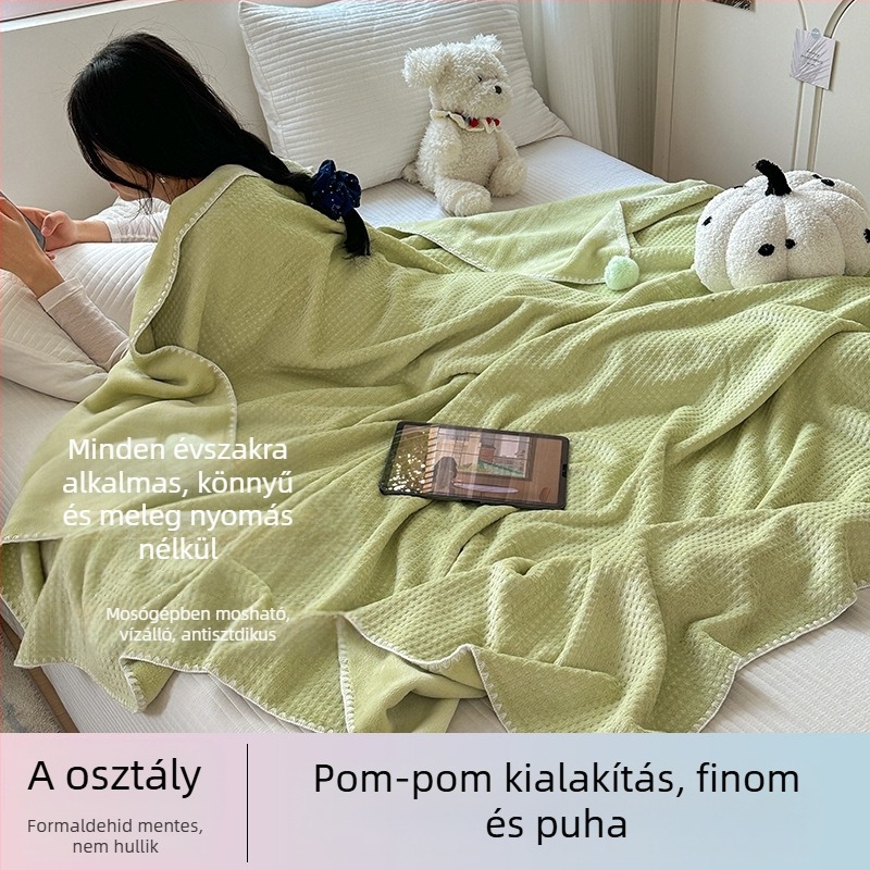 Vafel mintázatú, két rétegű vastag takaró irodai szundikáláshoz, klímás kényelemmel, ágyon vagy kanapén, egész éves utazási takaró