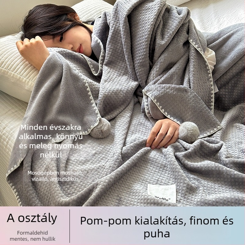 Vafel mintázatú, két rétegű vastag takaró irodai szundikáláshoz, klímás kényelemmel, ágyon vagy kanapén, egész éves utazási takaró