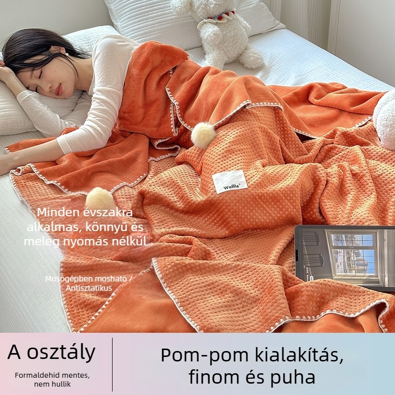 Vafel mintázatú, két rétegű vastag takaró irodai szundikáláshoz, klímás kényelemmel, ágyon vagy kanapén, egész éves utazási takaró
