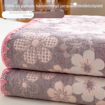Háromrétegű géz pléd, csíkos minta, 100% pamut, 1,1–1,5 kg, reaktív festés