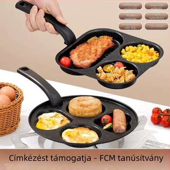 Tojásrántó serpenyő tapadásmentes felülettel, vékony vasból, többrácsos kialakítás, mélység 2 cm, súly 350 g