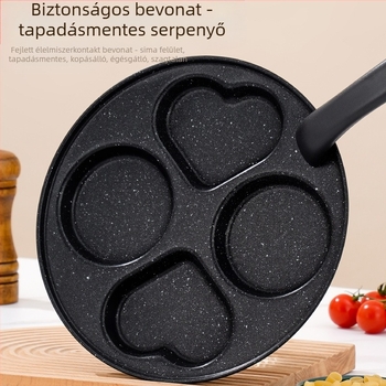 Tojásrántó serpenyő tapadásmentes felülettel, vékony vasból, többrácsos kialakítás, mélység 2 cm, súly 350 g