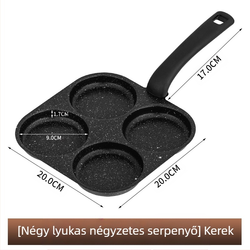 Tojásrántó serpenyő tapadásmentes felülettel, vékony vasból, többrácsos kialakítás, mélység 2 cm, súly 350 g