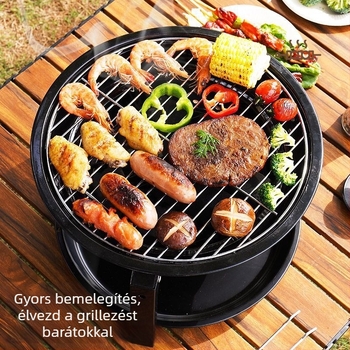 Hordozható ívelt alakú faszenes grill, összecsukható kemping grill rozsdamentes acél drótkerettel, 2,5 kg