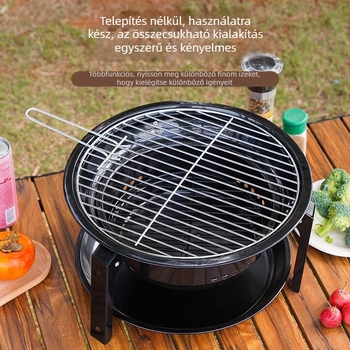 Hordozható ívelt alakú faszenes grill, összecsukható kemping grill rozsdamentes acél drótkerettel, 2,5 kg