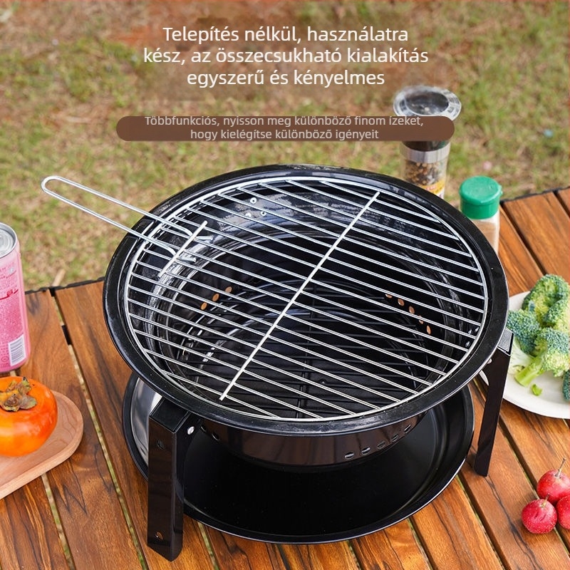 Hordozható ívelt alakú faszenes grill, összecsukható kemping grill rozsdamentes acél drótkerettel, 2,5 kg