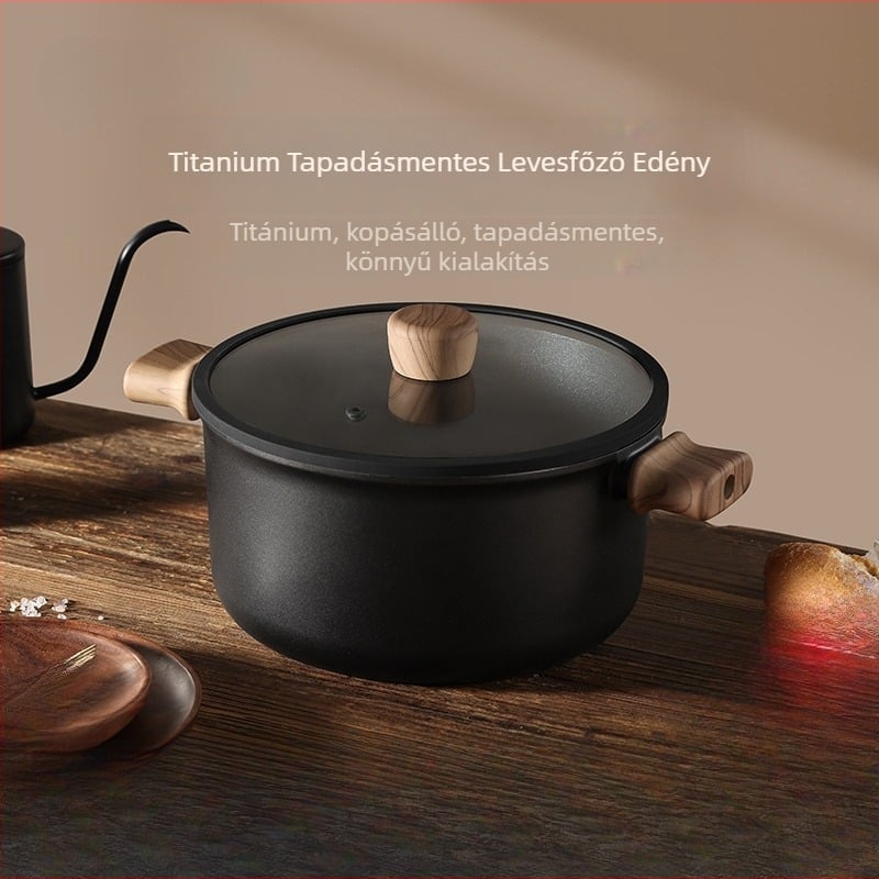 Leveses fazék duplas fogantyúval, tapadásmentes, modell 985, kapacitás 2.1–3 L, anyag: selyemvirág