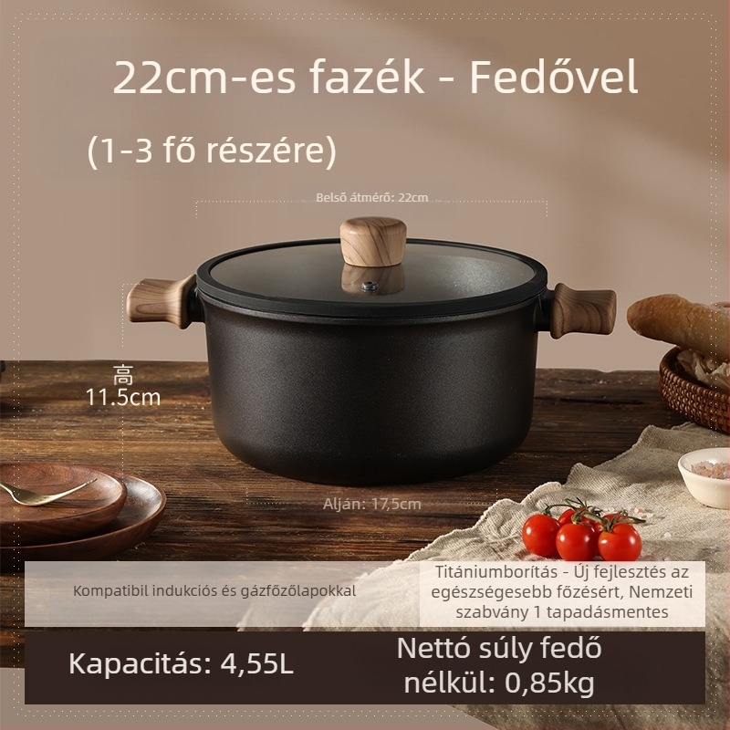 Leveses fazék duplas fogantyúval, tapadásmentes, modell 985, kapacitás 2.1–3 L, anyag: selyemvirág
