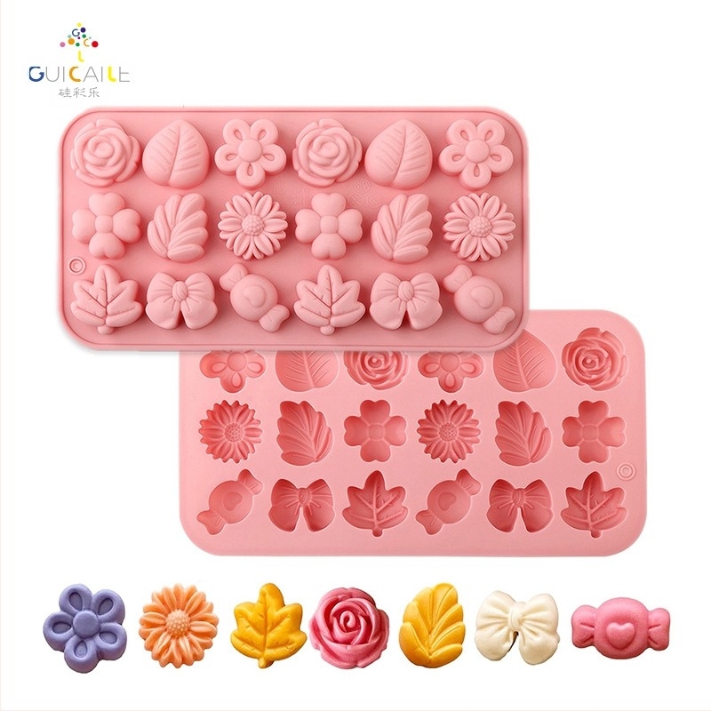 18-nyilas szilikon forma virág- és fűmintázattal – DIY gyümölcsös zselés gumikhoz, fondant-hoz, szappanhoz és viaszkgyöngyök készítéséhez