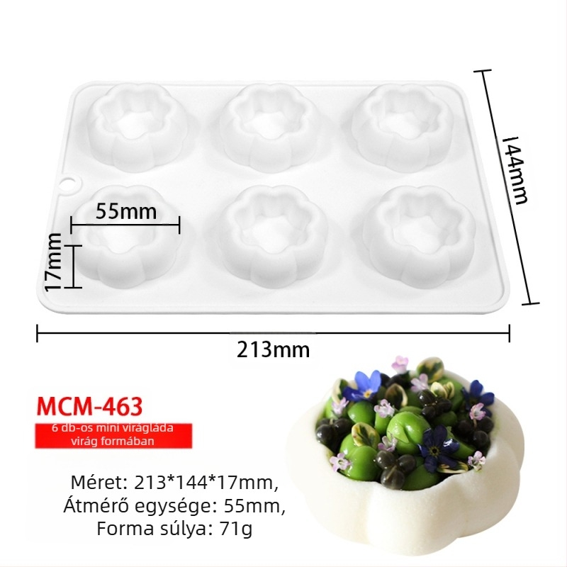 Szilikon 6 rekeszes mousse- és csokoládé forma, különböző alakzatokkal (csillagok, Rubik-kocka, szív); alkalmas fondant és csokoládék készítéséhez, kézzel készített szappanokhoz és aromaterápiás gyertyákhoz.