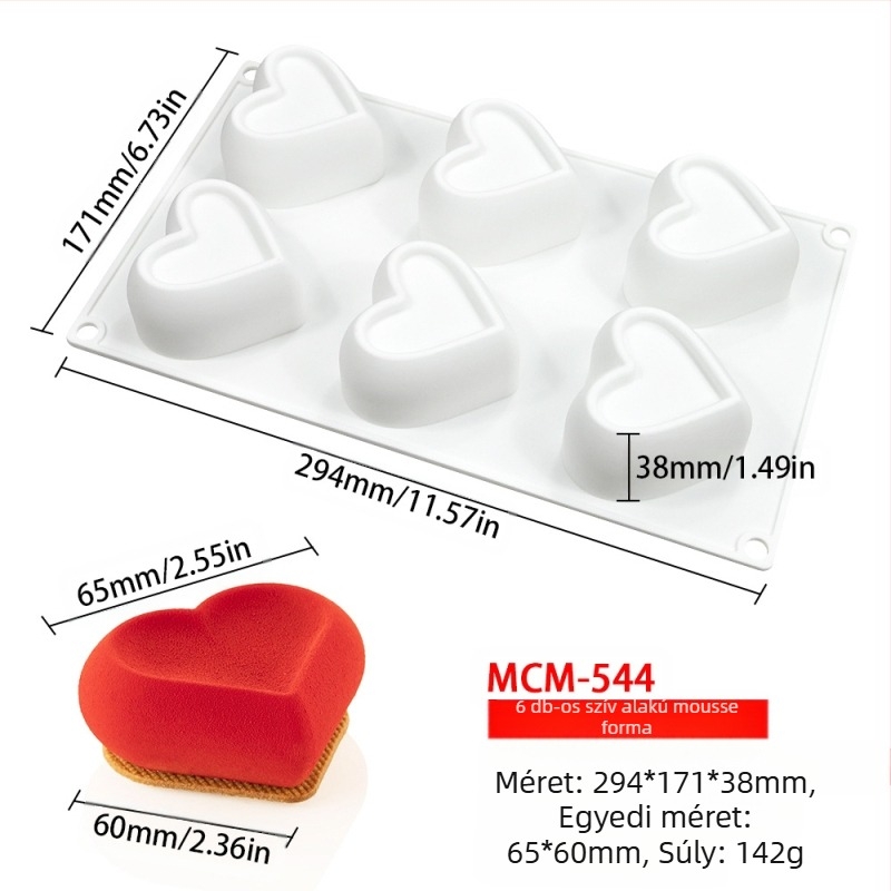Szilikon 6 rekeszes mousse- és csokoládé forma, különböző alakzatokkal (csillagok, Rubik-kocka, szív); alkalmas fondant és csokoládék készítéséhez, kézzel készített szappanokhoz és aromaterápiás gyertyákhoz.